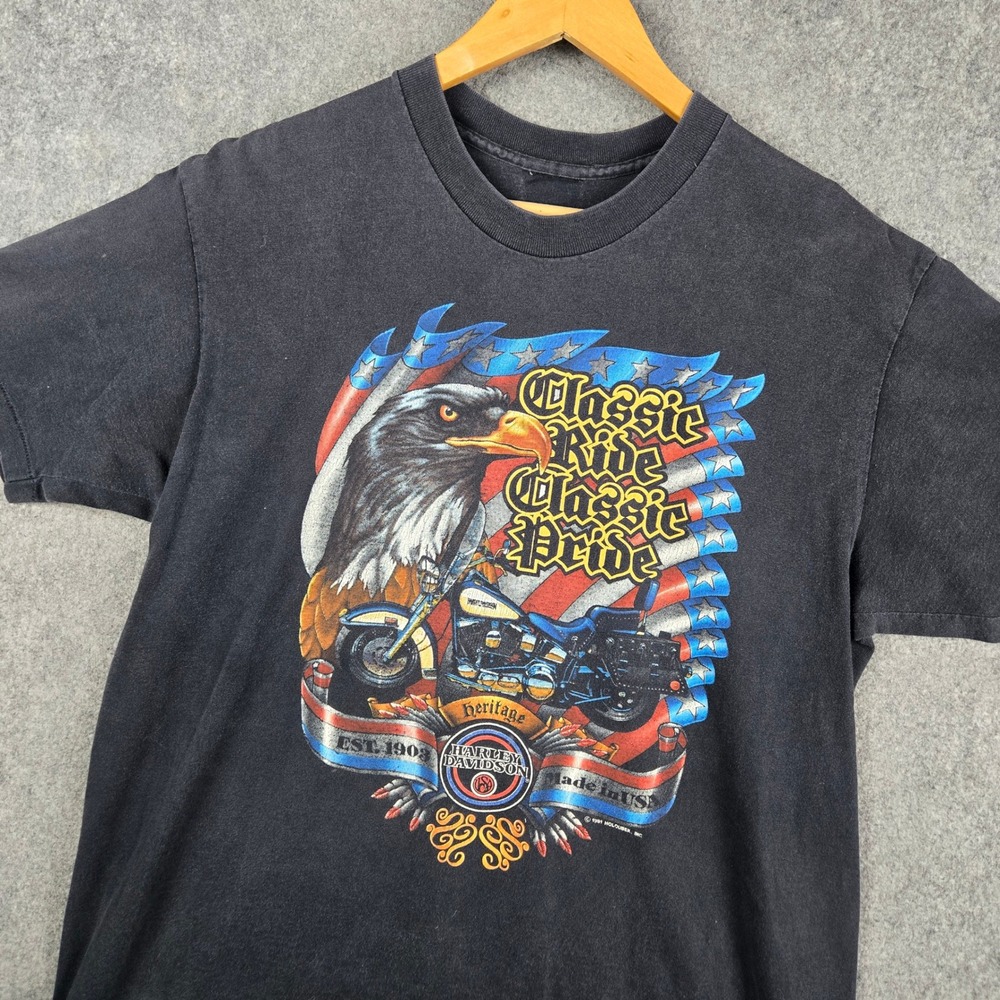Vintage Harley Davidson Shirt Mens L Black Eagle Classic Ride Pride Holoubek 90s